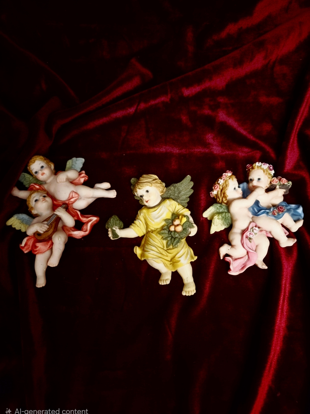 3 Vintage Santini Italian cherub wall plaques Baroque Faux Alabaster 7"×5"